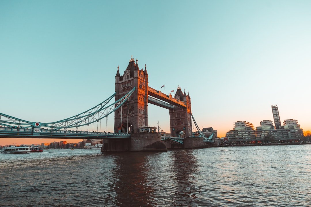 Tower Bridge and London skyline at golden hour, United Kingdom